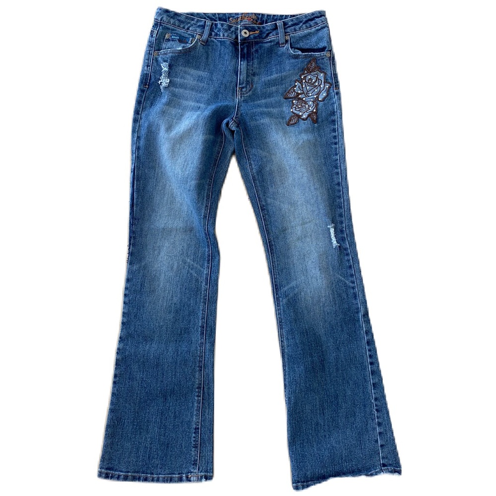 Southpole Women’s Jeans | size 11 | Rose embroidered | distressed